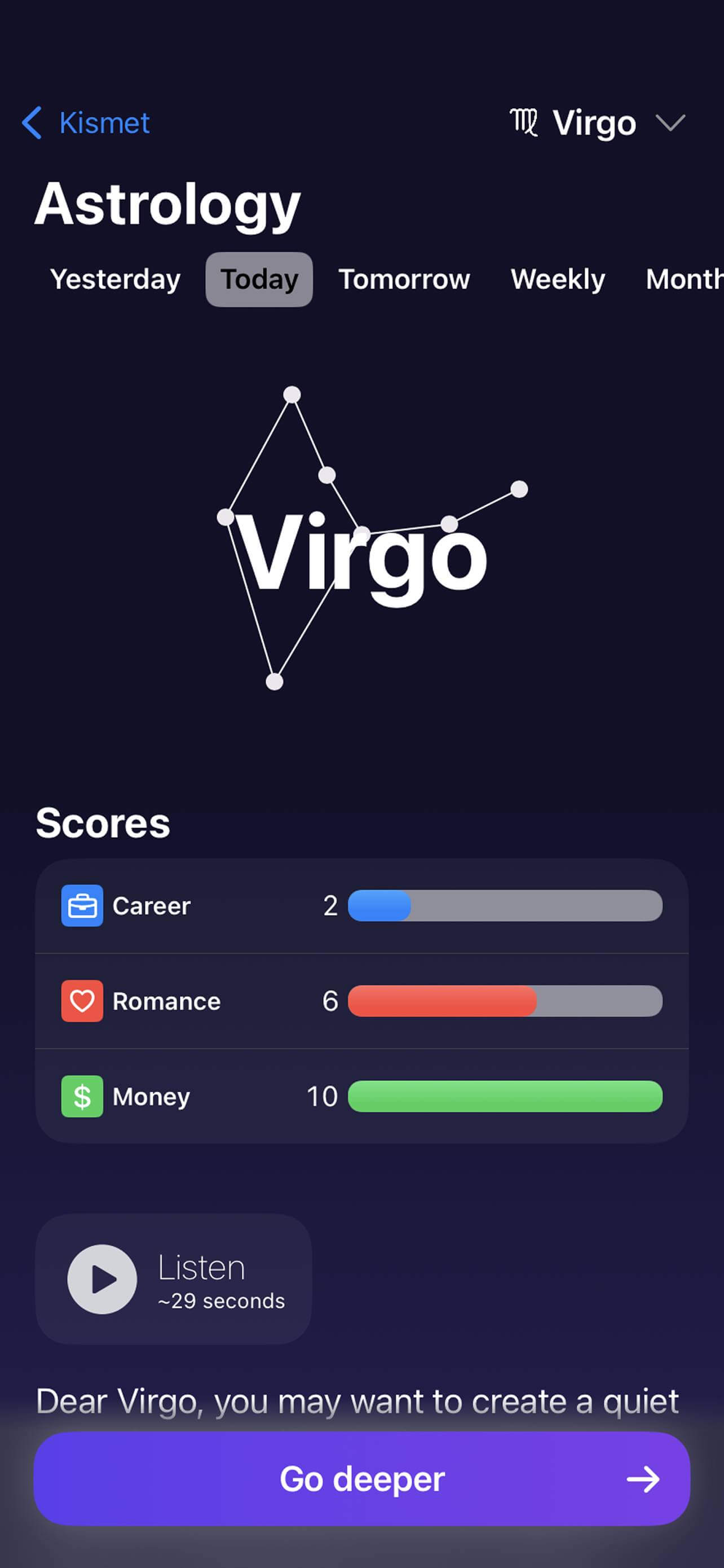 Kismet astrology feature
